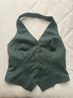 Elle Forest Green Halter Button Crop Top
